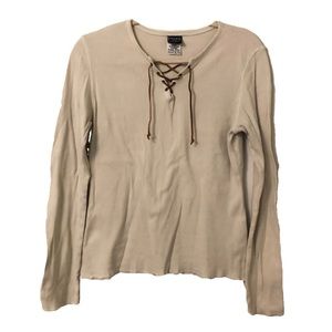 Vintage Ikeda Cream Ribbed Long Sleeve With String